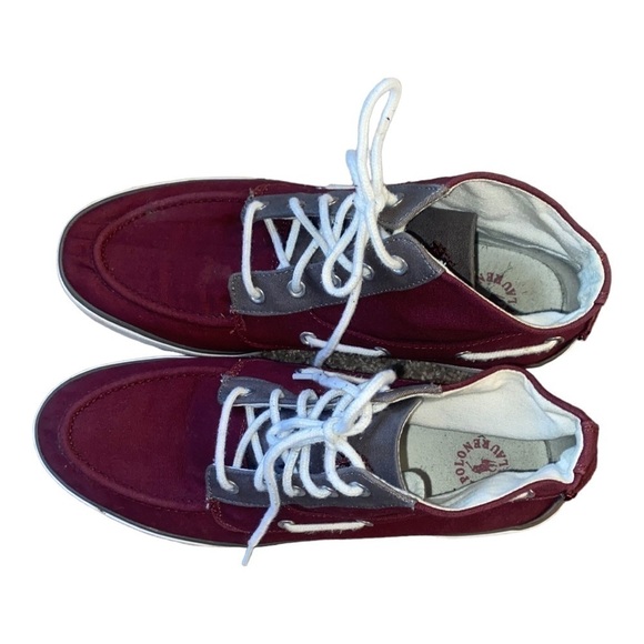 𝅺POLO Ralph Lauren Lander Chukka Canvas High Top Sneakers Shoes Burgundy & Gray - Picture 3 of 10